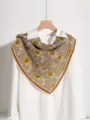 Vintage Sunflower Silk Scarf Variant, Elegant Floral Geometric Pattern Neck Scarf with Lace Edge - Sunflower Weave