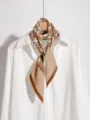 Silk scarf featuring floral and geometric border design, elegant accessory for women. - Elegant Autumn Osmanthus