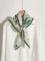 Classic retro women's silk scarf with green floral print and delicate lace edge for spring. - Ginkgo Stone Pattern