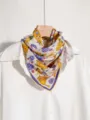 Foulard en soie crêpe de Chine vintage avec bordure en dentelle violette, style beige - Lianes florales de style cour