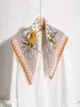 Élégant foulard en soie vintage à motif floral pour femme, écharpe légère en pure soie. - Tournesol caramel