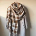 Écharpe d'hiver à carreaux marron pour femme, châle chaud à franges vintage, accessoire douillet - Jaune Crème