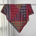 Silk Wool Square Scarf 65cm Geometric Striped Women Neck Scarf Autumn Winter Red Grey - Paris Rainbow Bridge