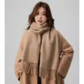 Damen Herbst Winter warme Fransen Schal weich Nackenschutz elegant einfarbig stilvoll Tuch - Camel