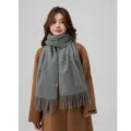 Damen Winter warmer graue Quasten Schal elegant weich gestrickt Halswärmer gemütlich Mode - Mittelgrau
