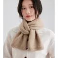 Women's winter warm knit scarf in beige, classic cozy neckerchief for cold weather daily wear. - Khaki