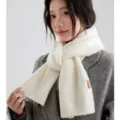 Winter warm knit scarf for women, thick soft cozy neck warmer, elegant minimalist commuter wear. - Off White