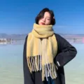 Koreanische Mode Herbst Winter warmer Schal Damen 2025 neu gestrickt Fransen dicker Halswärmer - Gansgelb