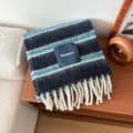 Gestreifter Wollmischung Schal in Blau Schwarz, kuscheliger Winter Fransenhalstuch Damen. - Marineblau
