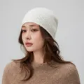 Bonnet en tricot blanc pour femme, mélange de laine uni décontracté automne hiver. - 20*26cm / Blanc