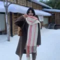 Koreanische Winter-kuscheliger Schal für Damen mit rosa Streifen, stylisch und warm zu tragen. - Rosérosa & Weiß