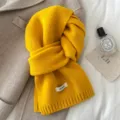 Cozy yellow 100% wool knit scarf for women, warm winter fashion autumn neck wrap wear. - Vitality Yellow
