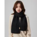 Dunkelgrauer Rippstrick Schal, dicker warmer Wollmischung Nackenschal fuer Damen Mode Winter. - Schwarz