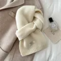 Beige knit wool scarf winter warm soft cozy chic elegant fashion accessory for women - Cream
