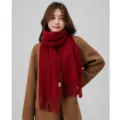 Damen Winter warm weicher roter Fransen Schal Mode einfach Alltag warmer Kragen - Jujuberot