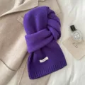 Korean style solid purple 100% wool knitted scarf, soft warm winter cozy thick neck warmer. - Grape Purple