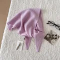 Sciarpa triangolare lana spessa calda inverno autunno maglia tinta unita vento moda dettaglio - Viola chiaro