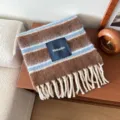 Korean stylish striped wool blend scarf for women, cozy winter autumn casual tassel fringe warm neck wrap. - Brown