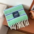 Korean style wool blend striped scarf for women, autumn winter cozy casual shawl, warm neck wrap. - Green