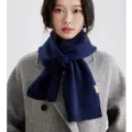 Classic dark blue knitted winter scarf for women, cozy thermal neck warmer for cold days. - Navy Blue