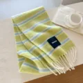 Korean style striped wool blend scarf autumn winter casual cozy warm fringe fashion shawl neck warmer - Grass Green