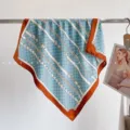 Blue and orange silk wool square scarf with classic chain print, elegant neck accessory. - Blue and Coffee Leather Buckle