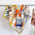 Seide Wolle Quadratisches Tuch Architektur Druck Orange Blau Elegant Damen Winter Schal 90cm - Charmante Stadt Gelb