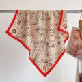 Silk wool square scarf 65cm luxury neckerchief elegant striped belt pattern winter warm - Striped Chain Horse - Red Border