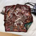Double-sided silk wool square scarf for women, elegant coral and mythological design. - Mermaid Hometown Brown Green