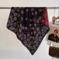 Black silk wool square scarf with white camellia print. Elegant autumn winter shawl. - Camellia Dream