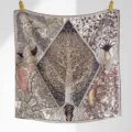 Luxurious silk wool square scarf featuring intricate artistic tree print, versatile 65cm design. - Tree Realm Dream Weaving
