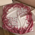 Luxury 65cm silk wool square scarf with classic paisley and vintage lace border design. - Burgundy Lace