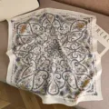 Classic paisley silk wool square scarf, elegant 65cm vintage floral neck scarf for women. - White Background Twining Flower