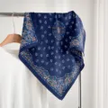 Blue paisley square scarf silk wool winter neck wrap fashion elegant women accessory - Navy Blue Paisley