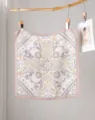 Elegant silk wool square scarf featuring classic paisley baroque print and pink border. - Pastel Floral Weave