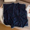 Classic dark blue polka dot silk wool scarf for women, elegant 65cm square neck scarf daily. - Navy Blue Polka Dot