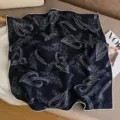 Classic paisley silk wool square scarf 65cm dark blue luxury elegant neck wrap for women - Navy Blue Vintage