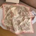 Classic paisley 65cm silk wool square scarf, elegant women's double-sided winter neck wrap. - Pink White Totem