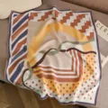 Silk wool square scarf 65cm for women, elegant geometric pattern neck wrap for winter. - Orange Ring Contrast