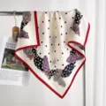 Classic polka dot silk wool square scarf with houndstooth border, elegant women's neckerchief - Retro Gloves