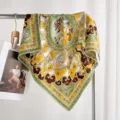 Classic paisley 65cm silk wool square scarf, luxurious double-sided fashion design for women. - Yellow Green Old Dream
