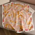 Classic 65cm silk wool square scarf for women abstract brushstroke design elegant neck wrap - Orange Pink Painting Realm