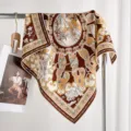 Classic paisley 65cm silk wool square scarf, luxurious double-sided design for women style. - Caramel Nostalgia