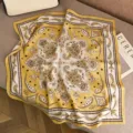 Classic paisley print 65cm silk wool square scarf, elegant yellow double sided neck scarf. - Yellow Tone Paisley