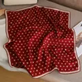 Red silk wool square scarf with white polka dots, elegant fashion neckerchief for women. - Wine Red Polka Dot