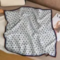 White and navy blue polka dot silk scarf with elegant border design, fashionable accessory. - Blue Gray Polka Dot