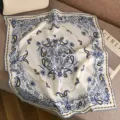Paisley Silk Wool Square Scarf 65cm Designer Luxury Neck Scarf for Women Blue Variant - Blue White Paisley