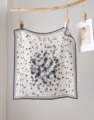 Elegant silk wool square scarf with classic blue floral pattern and border for women winter. - Blue Star Blooming Flowers