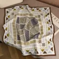 Classic geometric silk wool square scarf 65cm, stylish patterned neck scarf for women. - Diamond Grid Tribe