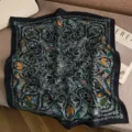 Classic paisley silk wool square scarf 65cm elegant floral black neck wrap for women. - Black Background Entangled Flower (Two-Sided Same Color)